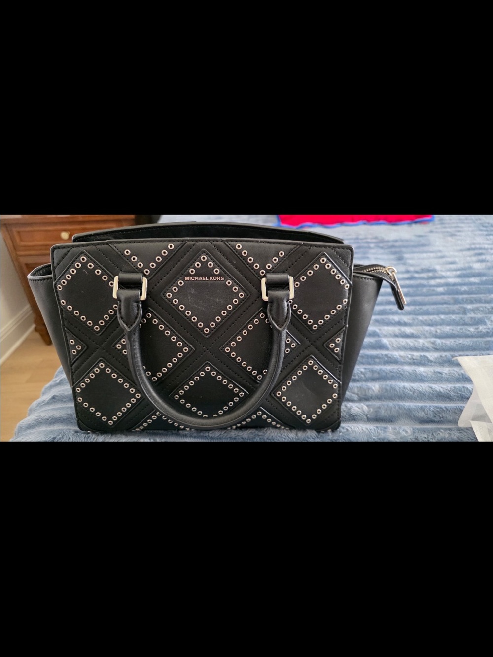 Michael Kors Black Stud-Embellished Quilted Satchel